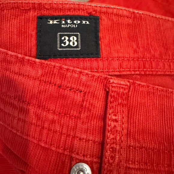 Kiton Men's Designer Red Corduroy Jeans - Picture 3 of 5
